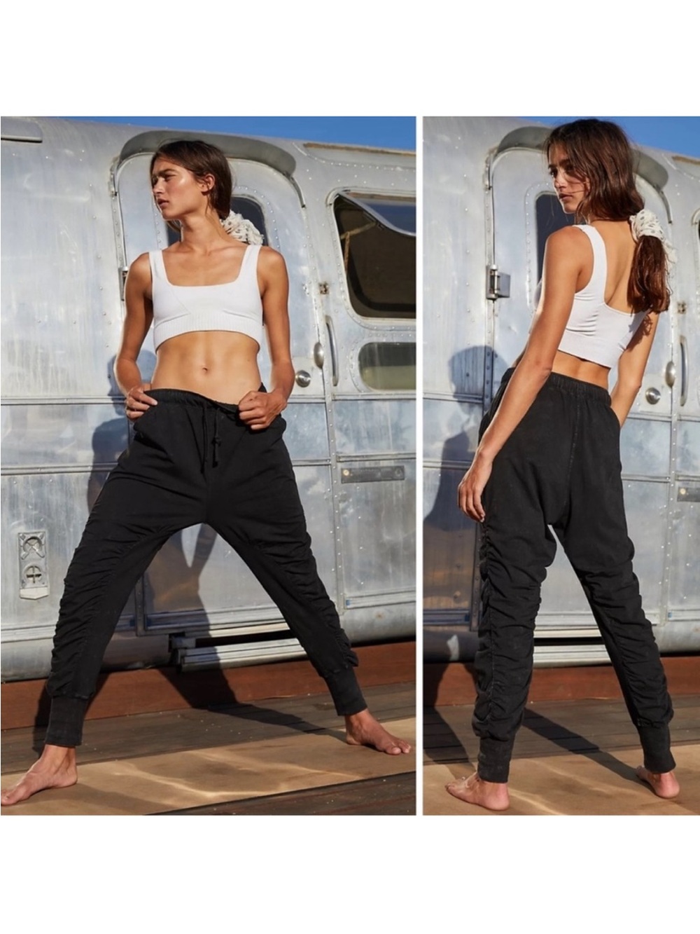 FREE PEOPLE Hot Shot Shirred Pants in Black wore once